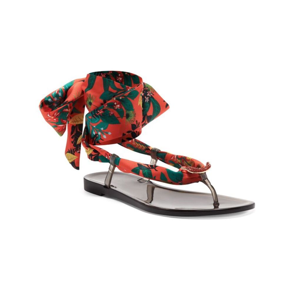 INC Womens Red Scarf Tie Brooch Embellished Malana Round Toe Thong Sandals 6 M